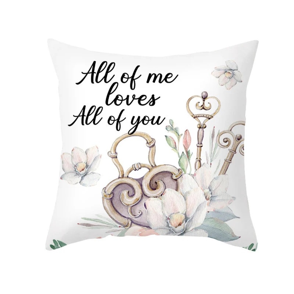 Decorative Pillow Cover with Floral and Key Design